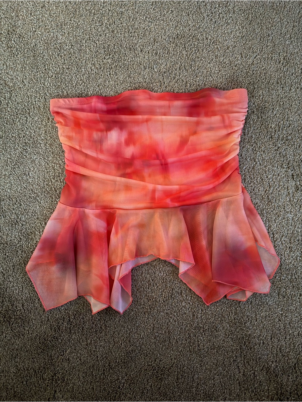 Madden NYC Strapless Watercolor Coral Peplum Top